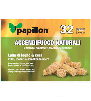 ACCENDIFUOCO ECOLOGICO COMPOSTO DA 32 PAGLIETTE DI LEGNO/CERA PAPILLON