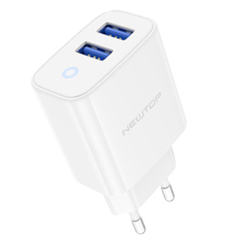 CARICATORE MURO 2 PORTE USB TYPE 2,4A ADATTO PER SMARTPHONE TABLET