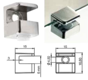 REGGIVETRO A MORSETTO PIATTO CROMO LUCIDO 15X 15 MM
