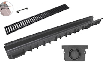 CANALETTA DRENAGGIO IN PPR NERA C/GRIGLIA 10X 100X 3,5 KIT 3 PZ+2 TAPPI